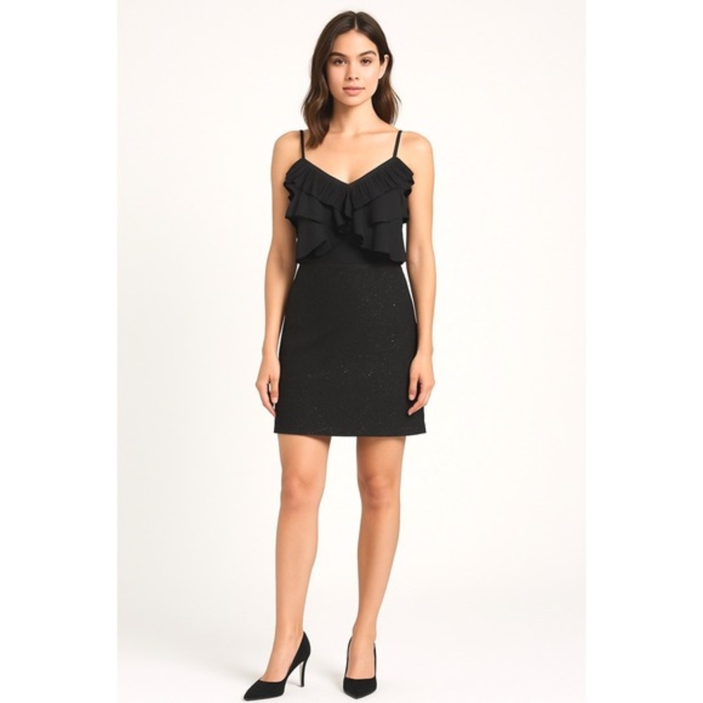 Ann Taylor‎ LOFT Black Ruffle Sequin Dress 8 Party Cocktail Occasion NYE 97-05